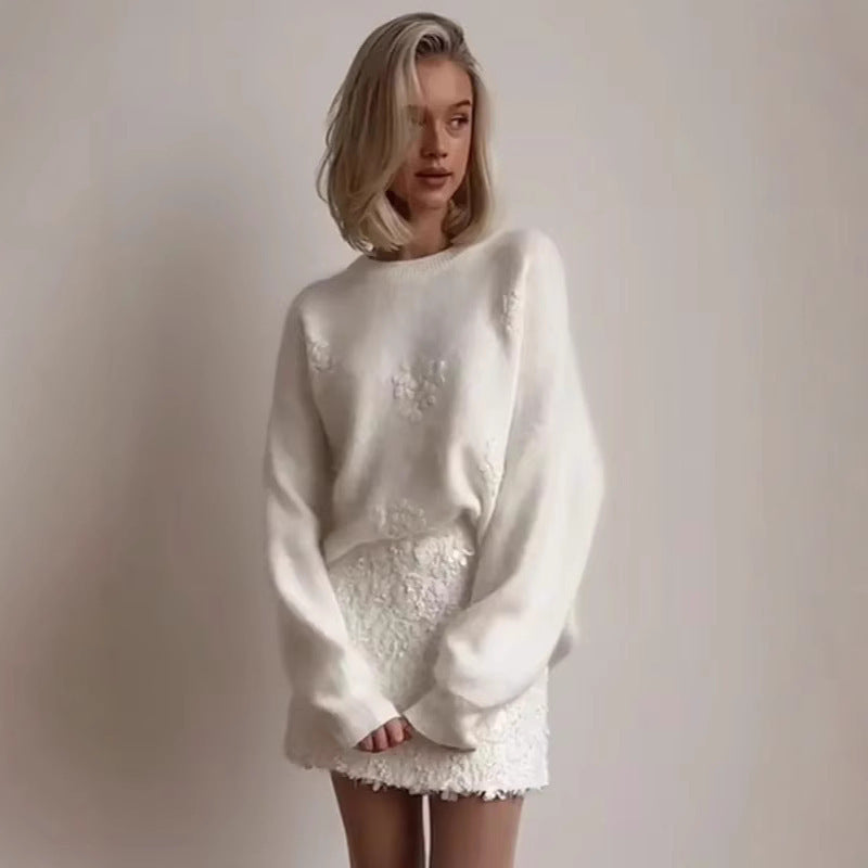 Poppy™ - Pull Fleuron col rond décontracté et élégant