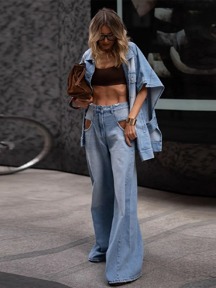 DENIM ENERGY | Ensemble Denim Ample & Pantalon Cut-Out