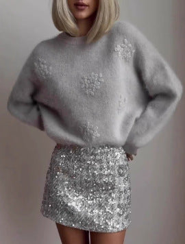 Poppy™ - Pull Fleuron col rond décontracté et élégant