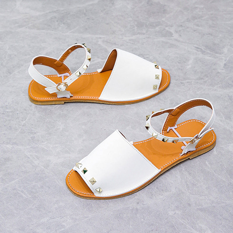 Liora™ – Sandales Plates Rivetées à Bout Ouvert