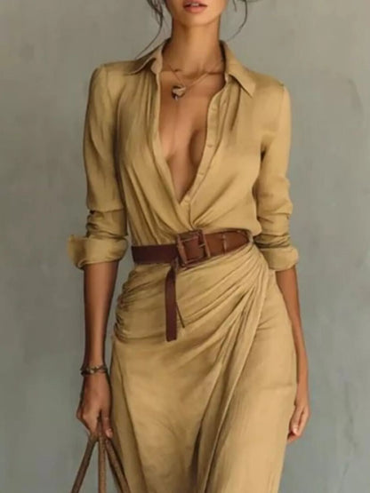 ELARA™ | Robe Longue Asymétrique & Ceinturée