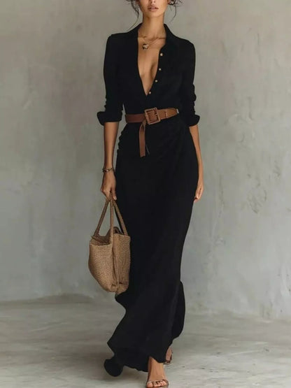 ELARA™ | Robe Longue Asymétrique & Ceinturée
