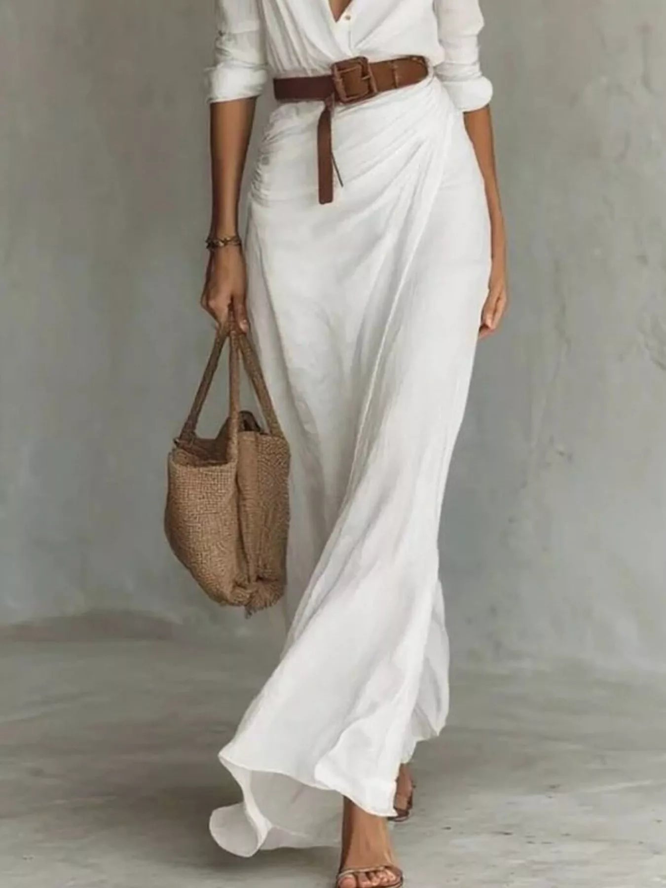 ELARA™ | Robe Longue Asymétrique & Ceinturée