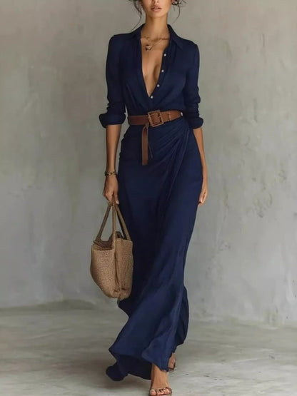 ELARA™ | Robe Longue Asymétrique & Ceinturée