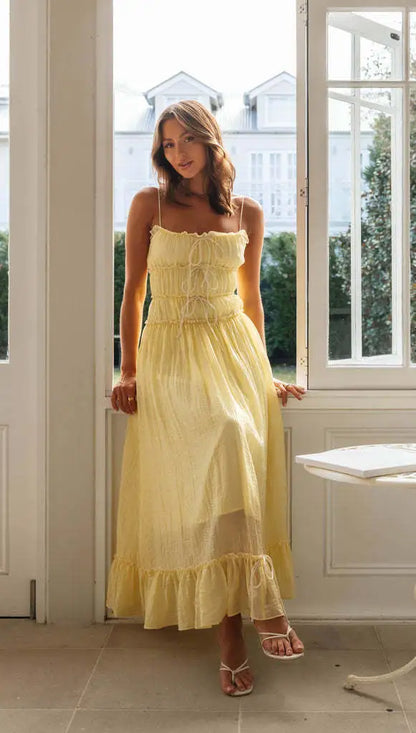 Solène™ | Robe Longue Plissée à Nœuds Romantique