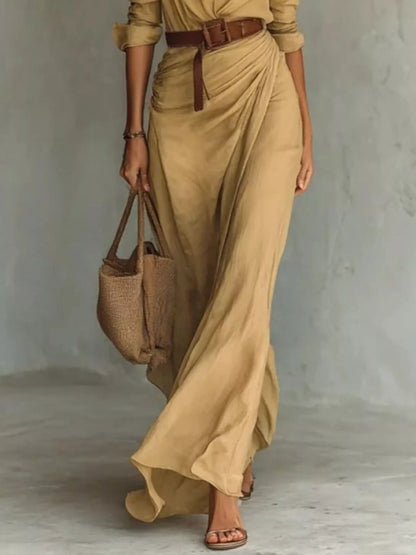 ELARA™ | Robe Longue Asymétrique & Ceinturée