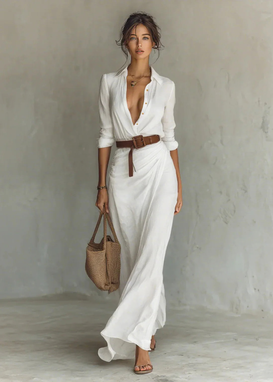 ELARA™ | Robe Longue Asymétrique & Ceinturée