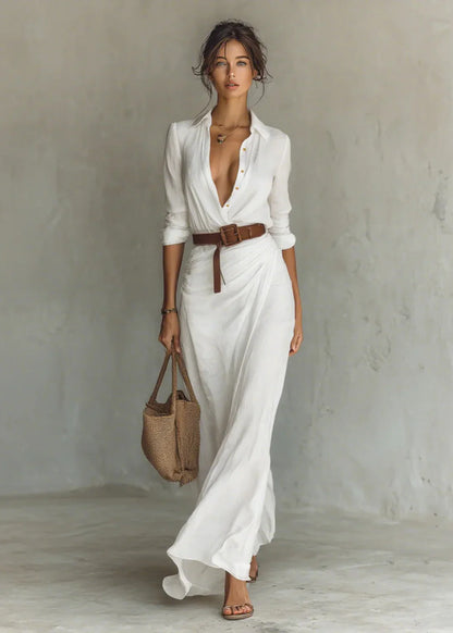 ELARA™ | Robe Longue Asymétrique & Ceinturée