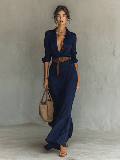 ELARA™ | Robe Longue Asymétrique & Ceinturée