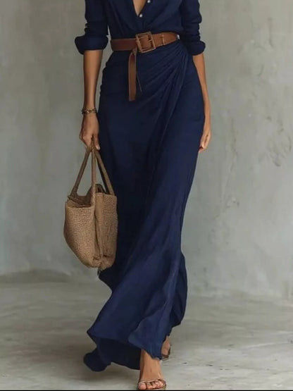ELARA™ | Robe Longue Asymétrique & Ceinturée
