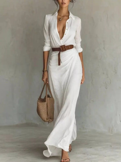 ELARA™ | Robe Longue Asymétrique & Ceinturée