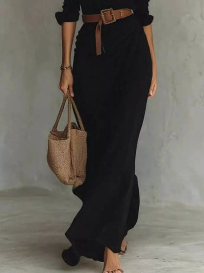 ELARA™ | Robe Longue Asymétrique & Ceinturée