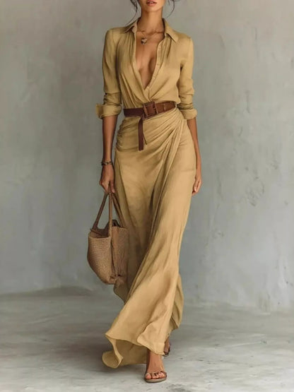 ELARA™ | Robe Longue Asymétrique & Ceinturée