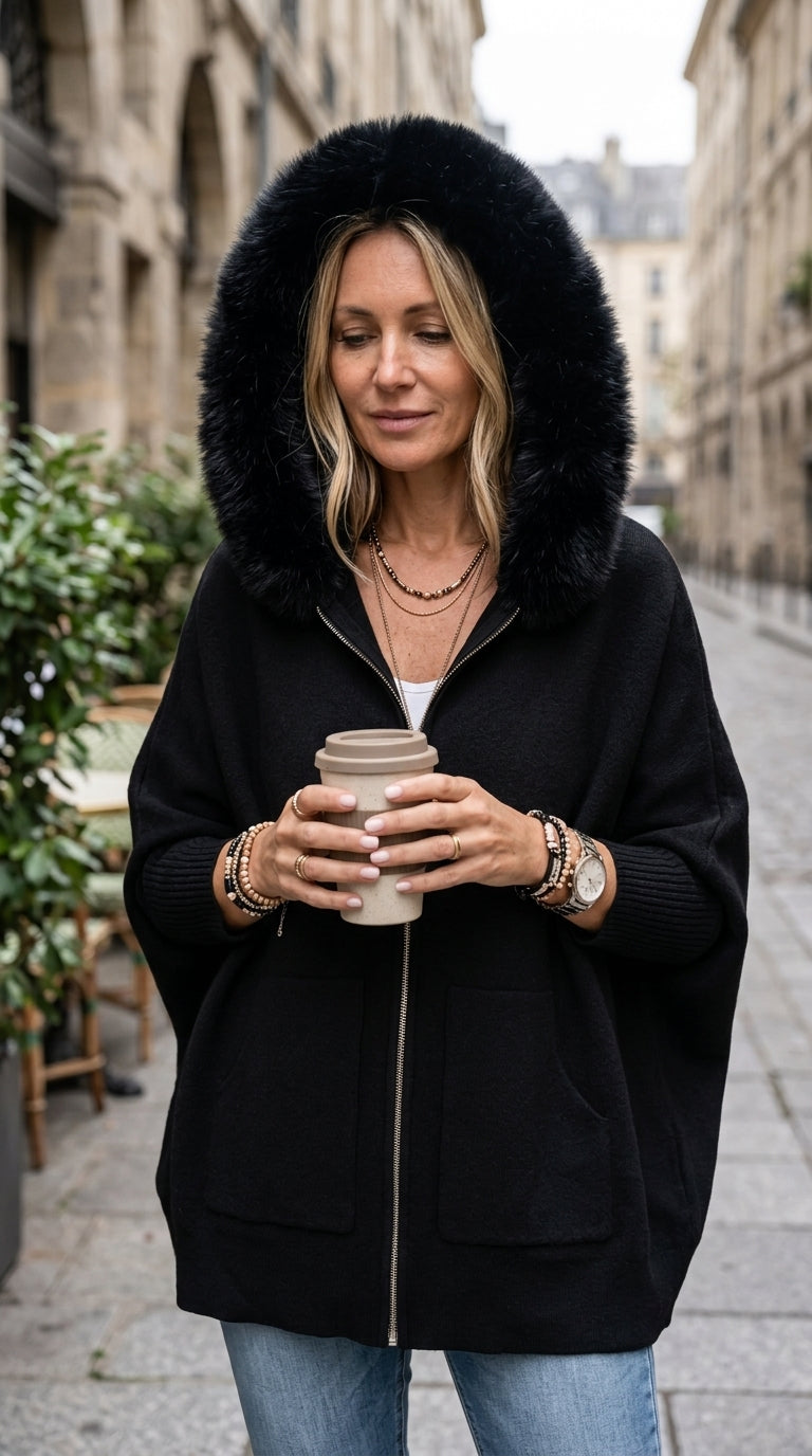 Veste à Capuche Babette™ – Cardigan Zippé en Maille