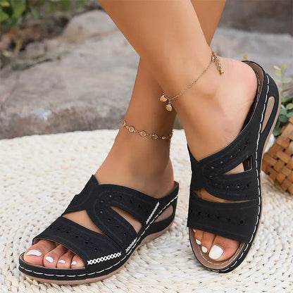 Carla™ | Sandales Compensées à Broderies Ajourées
