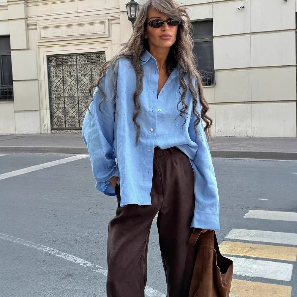 Blouse à Volants à Manches Longues