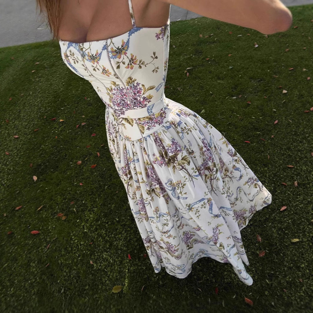 Amoria™ – Robe Fleurie à Bretelles & Taille Cintrée