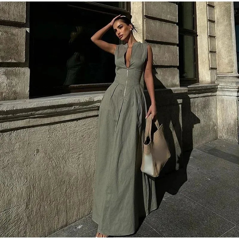Victoria™ – Robe Maxi Zip Femme Élégante