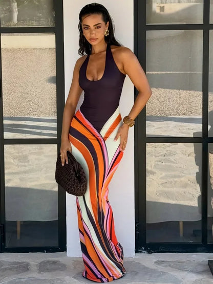 Robe Maxi Isola™ — Dos Nu & Imprimé Volutes Tendance