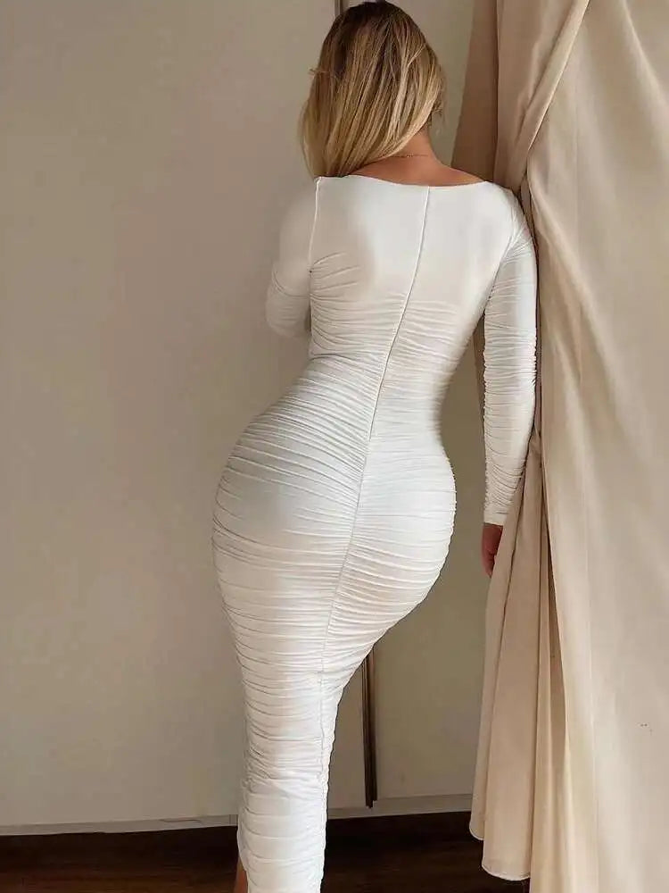 Avrilya™ – Robe Longue Moulante Plissée Élégante pour Soirée