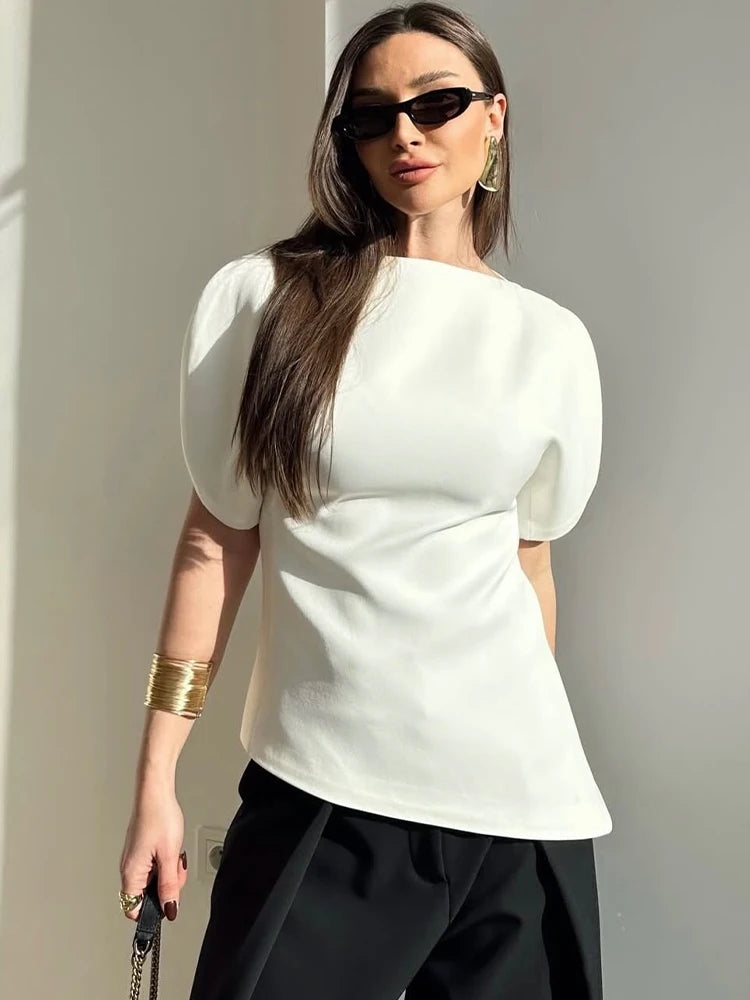 Chemisier Asymétrique Élisa™ — Manches Bouffantes Chic