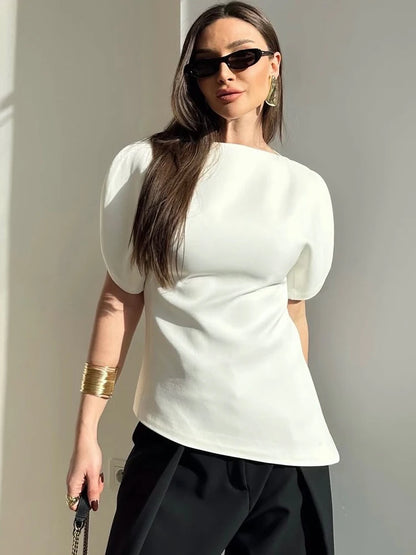 Chemisier Asymétrique Élisa™ — Manches Bouffantes Chic