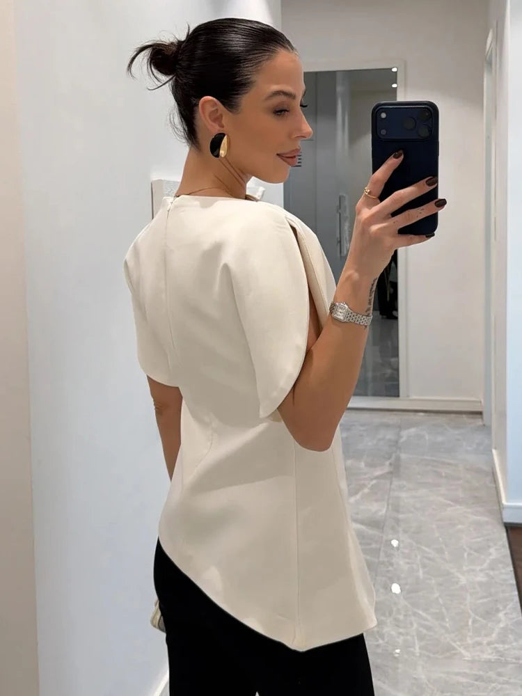 Chemisier Asymétrique Élisa™ — Manches Bouffantes Chic