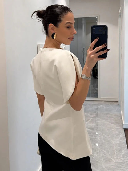 Chemisier Asymétrique Élisa™ — Manches Bouffantes Chic