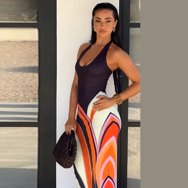 Robe Maxi Isola™ — Dos Nu & Imprimé Volutes Tendance