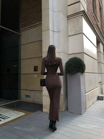 LUMINA™ | Robe Longue Maille Côtes & Col Roulé