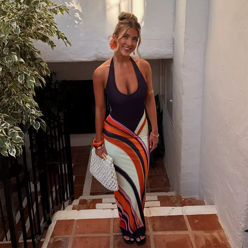Robe Maxi Isola™ — Dos Nu & Imprimé Volutes Tendance