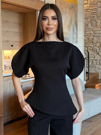 Chemisier Asymétrique Élisa™ — Manches Bouffantes Chic