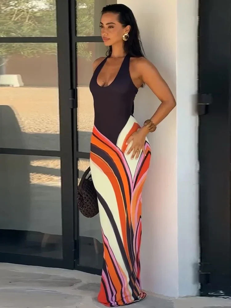 Robe Maxi Isola™ — Dos Nu & Imprimé Volutes Tendance