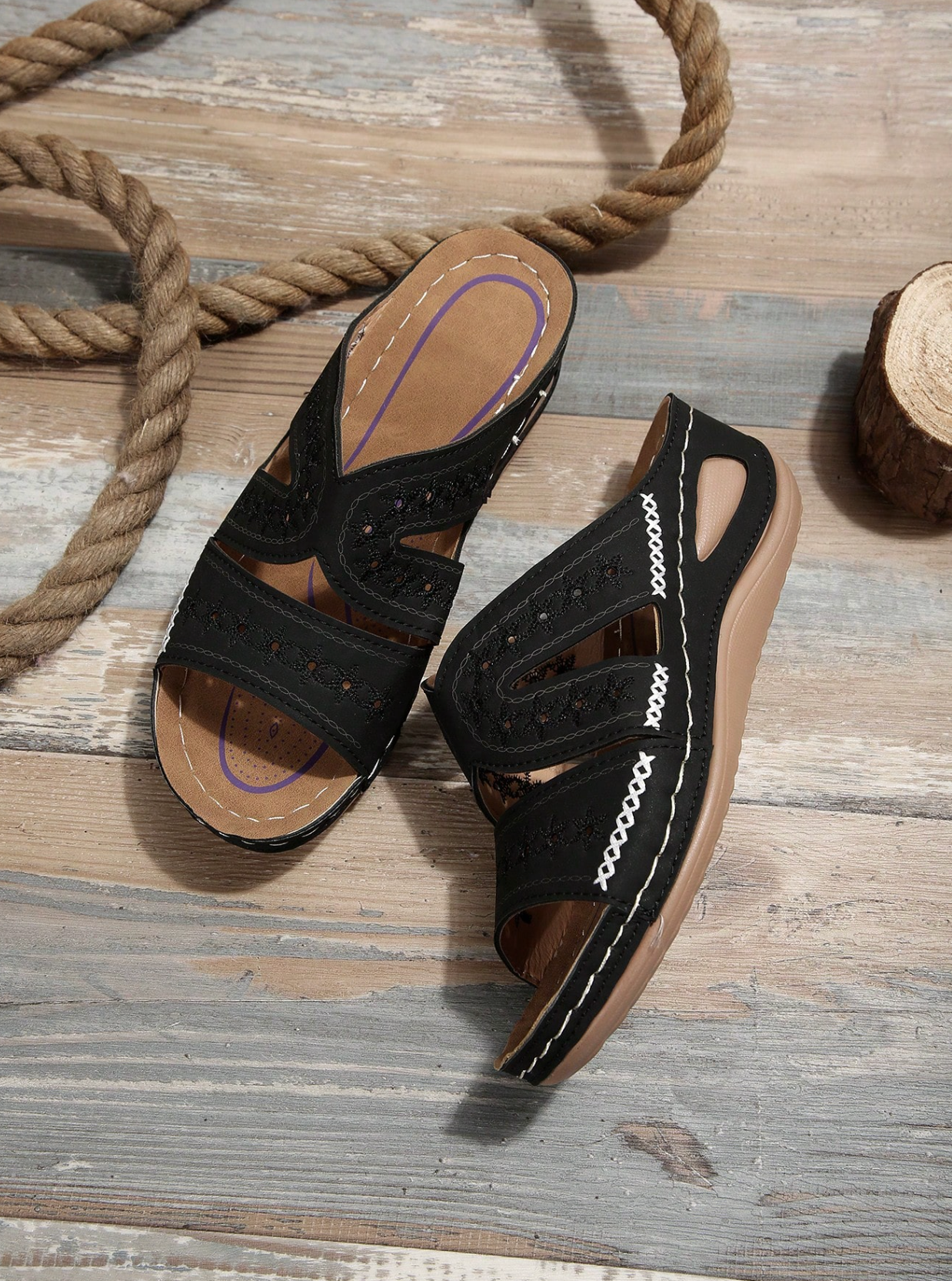 Carla™ | Sandales Compensées à Broderies Ajourées