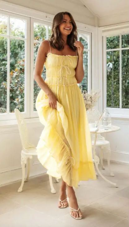 Solène™ | Robe Longue Plissée à Nœuds Romantique
