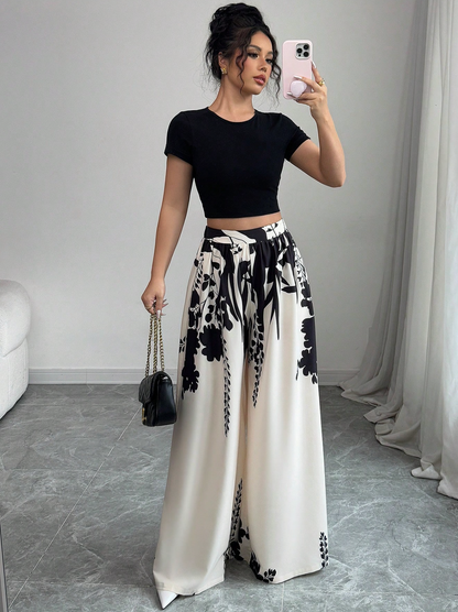 Pantalon Large Imprimé Élégance™