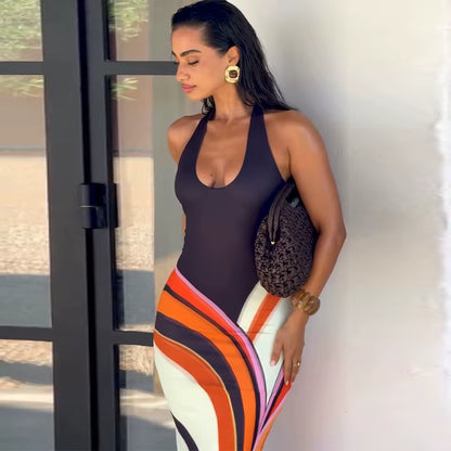 Robe Maxi Isola™ — Dos Nu & Imprimé Volutes Tendance