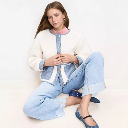 JUNO™ | Veste Courte Patchwork & Col Rond