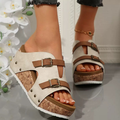 Liora™ – Sandales Compensées à Boucle Style Romain