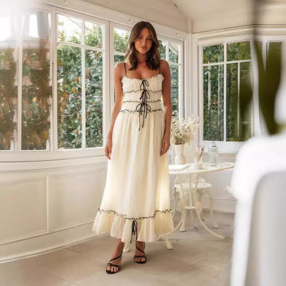 Solène™ | Robe Longue Plissée à Nœuds Romantique