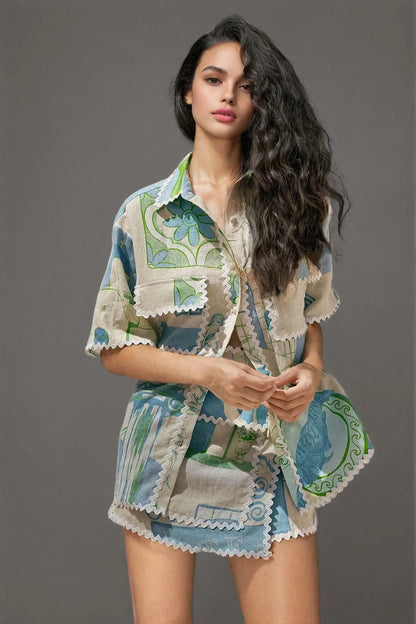 Ensemble Jupe et Chemise Imprimé - Riviera™ Look de Vacances