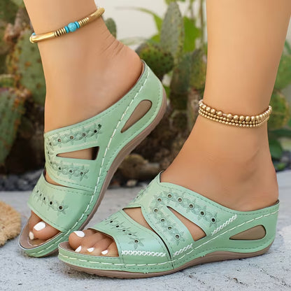 Carla™ | Sandales Compensées à Broderies Ajourées