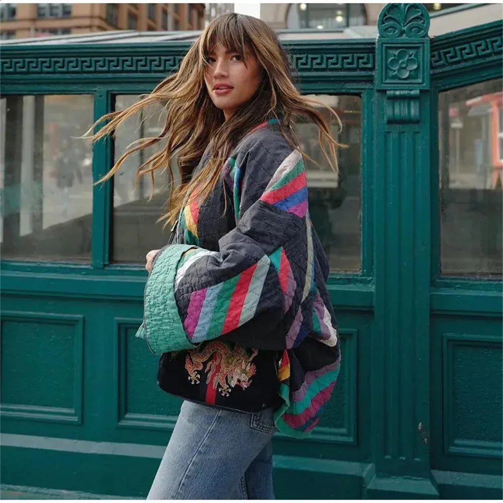 Maya™ | Veste Kimono Rayée & Vintage