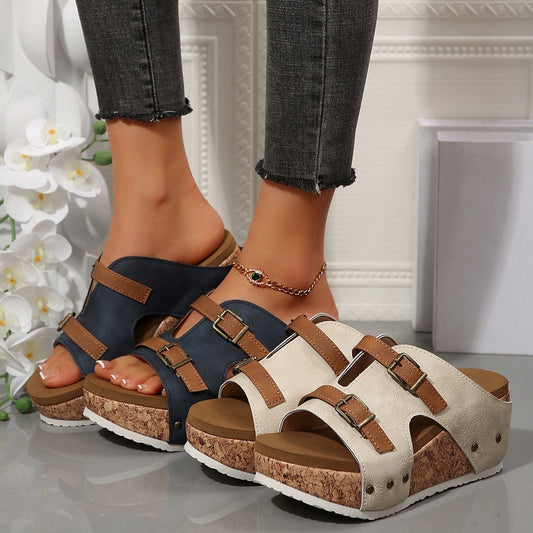 Liora™ – Sandales Compensées à Boucle Style Romain