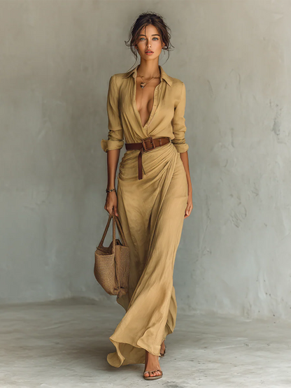 ELARA™ | Robe Longue Asymétrique & Ceinturée