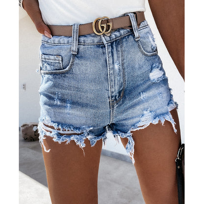 Rivaya™ – Short Taille Haute en Jean Effiloché & Slim