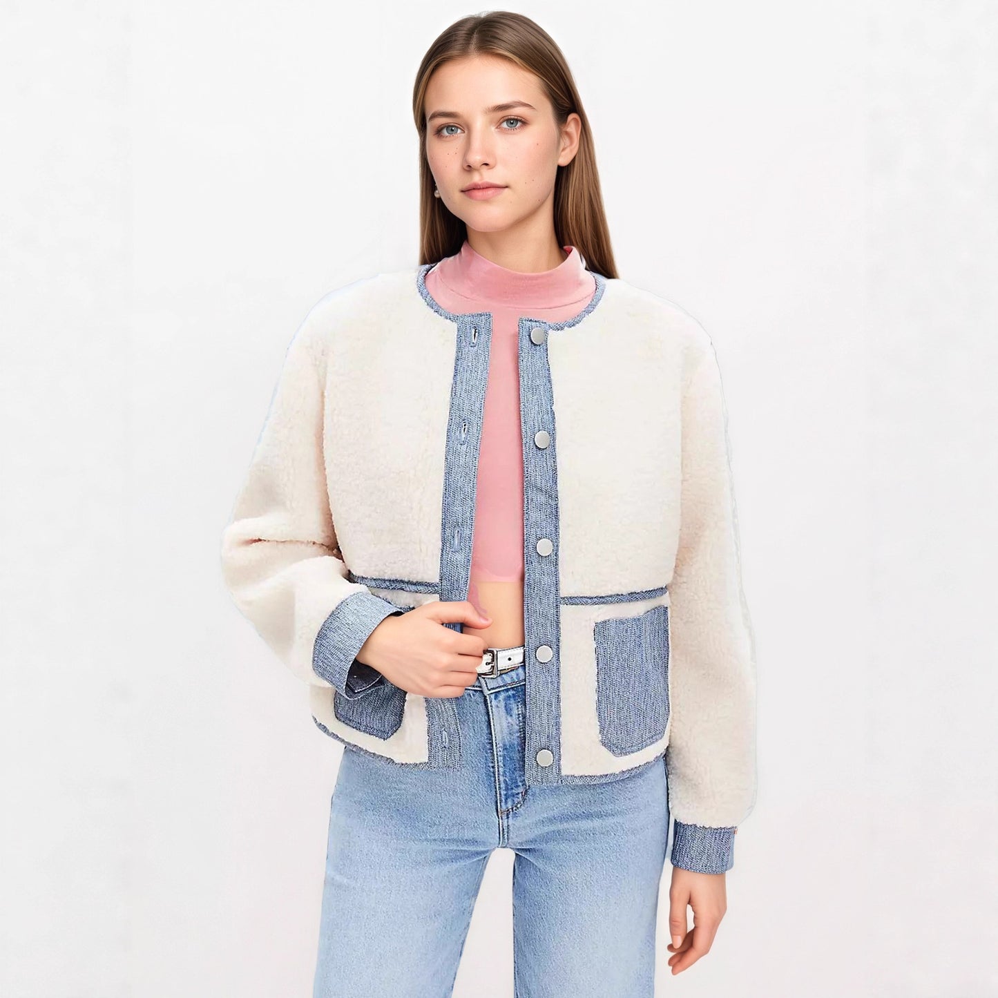 JUNO™ | Veste Courte Patchwork & Col Rond