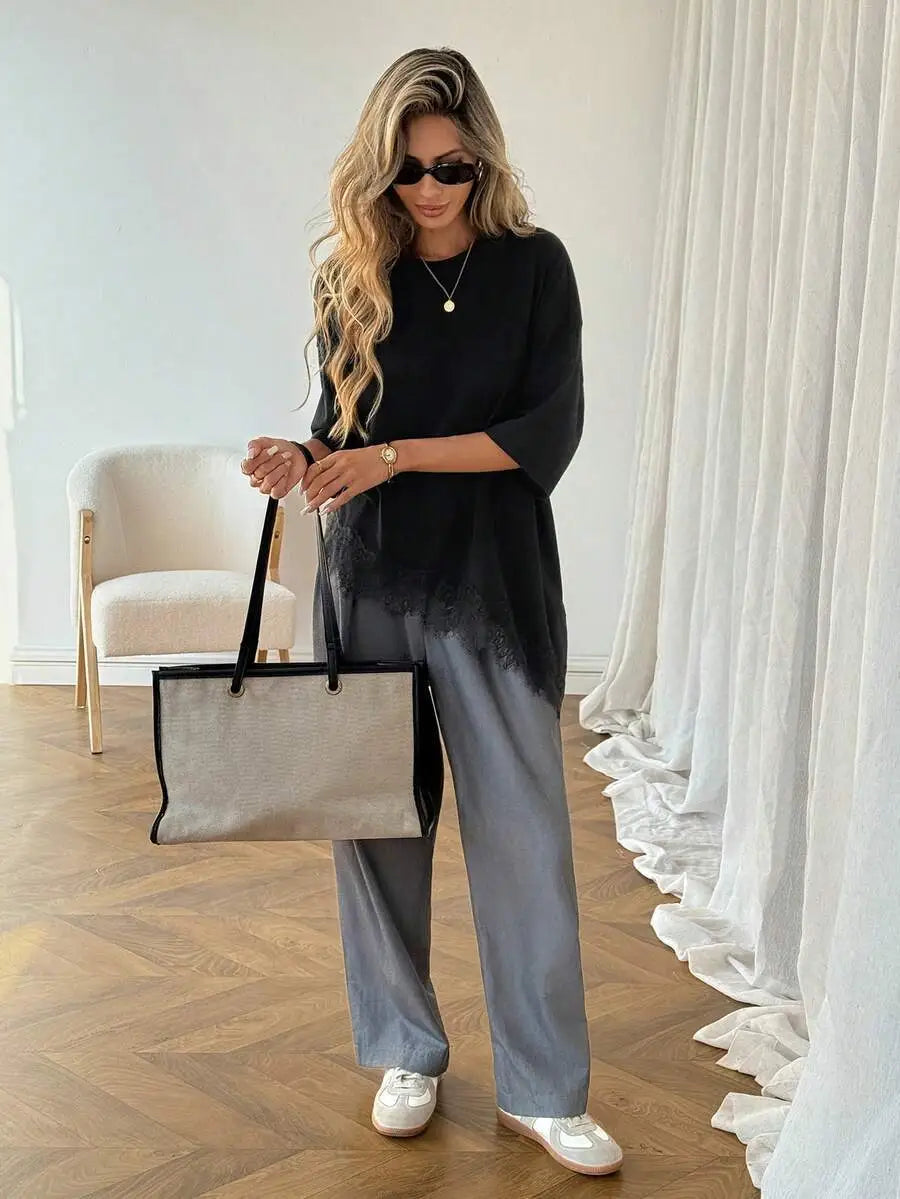 T-shirt Asymétrique Céline™ — Dentelle & Style Fluide