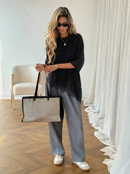 T-shirt Asymétrique Céline™ — Dentelle & Style Fluide