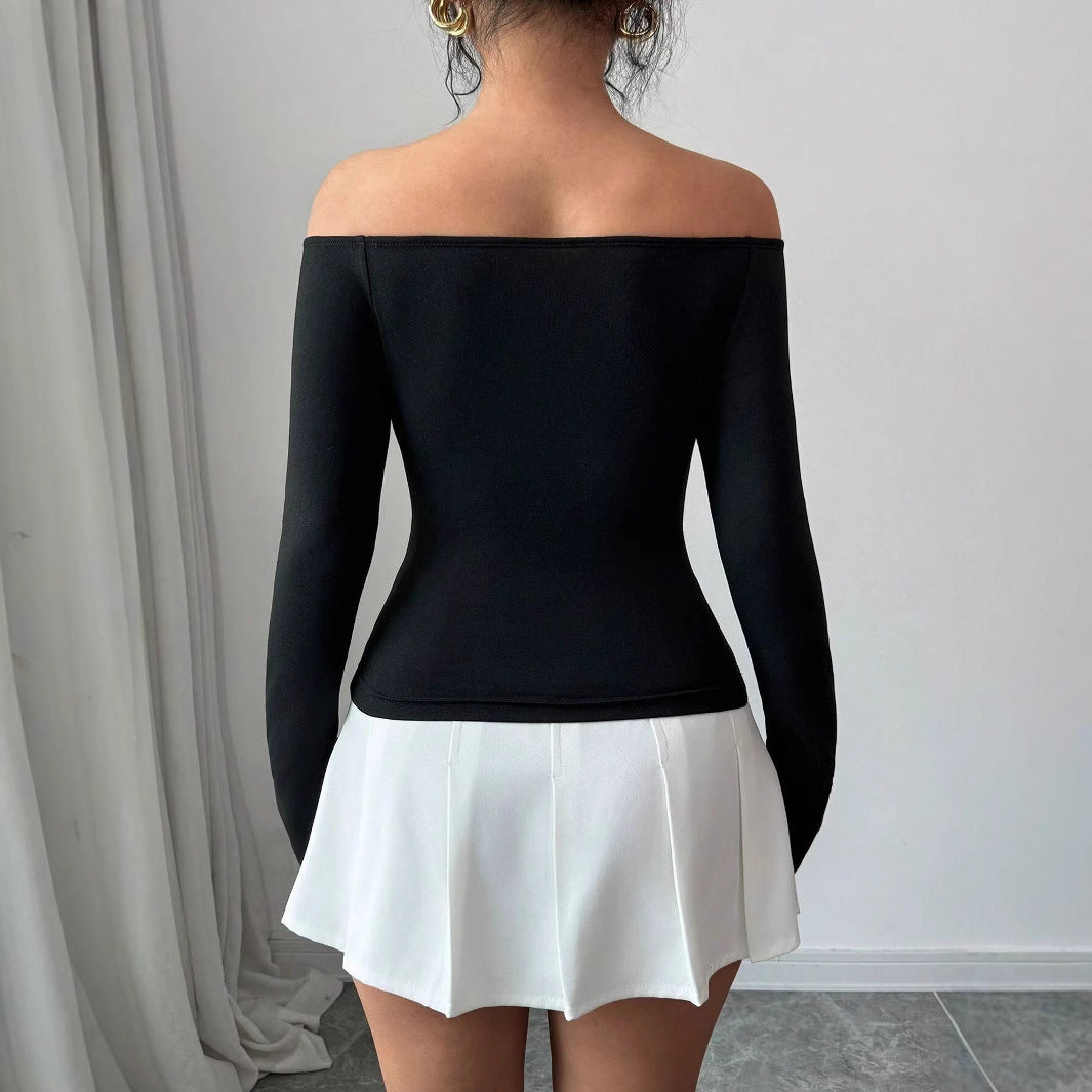 Floralia™ – Top 3D Floral Off‑Shoulder à Manches Longues
